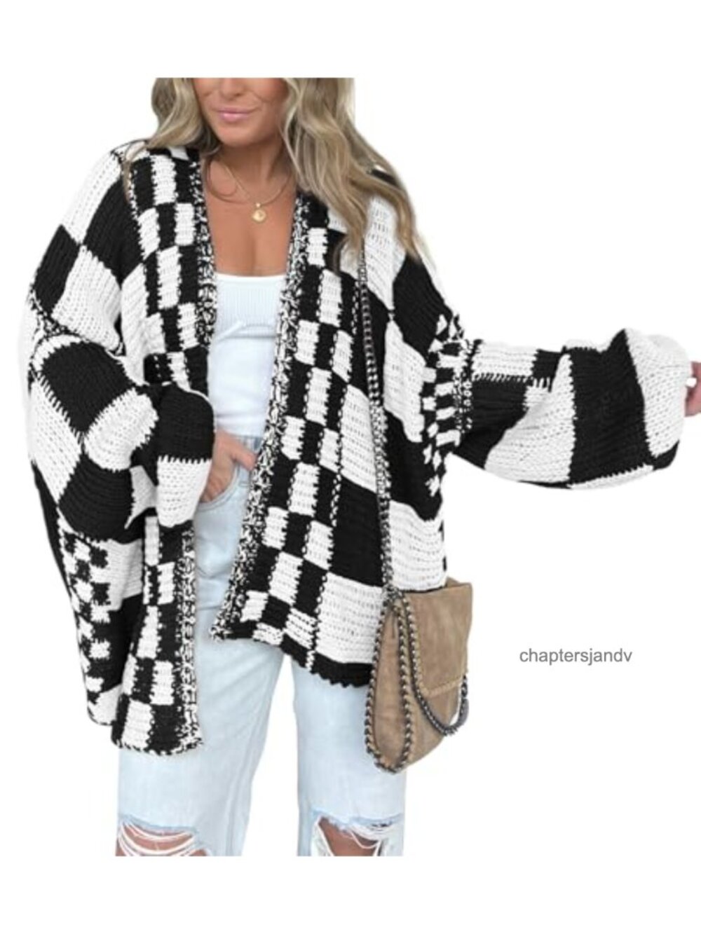 Women's BTFBM Casual Open Front Cardigan Sweater Long Sleeve V-Neck Loose Fit